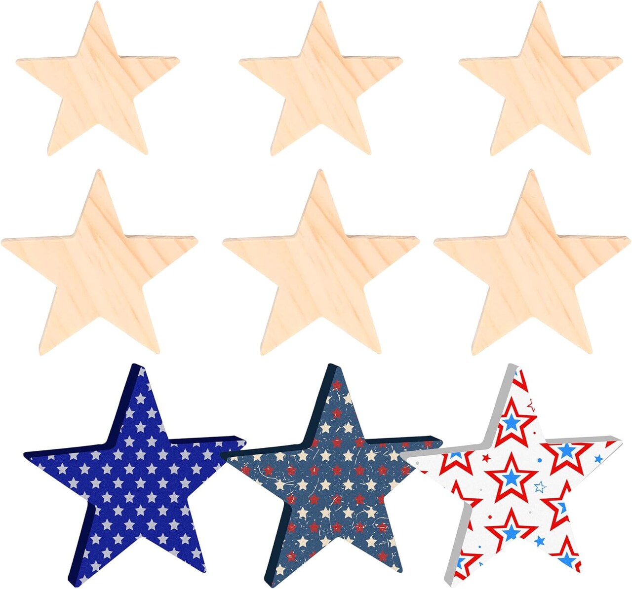 12 Pcs Unfinished Wooden Star Cutouts – Natural Wood Blank Stars for DIY Painting, Christmas, 4th of July, Memorial Day, Table, Shelf, Mantel & Tiered Tray Décor